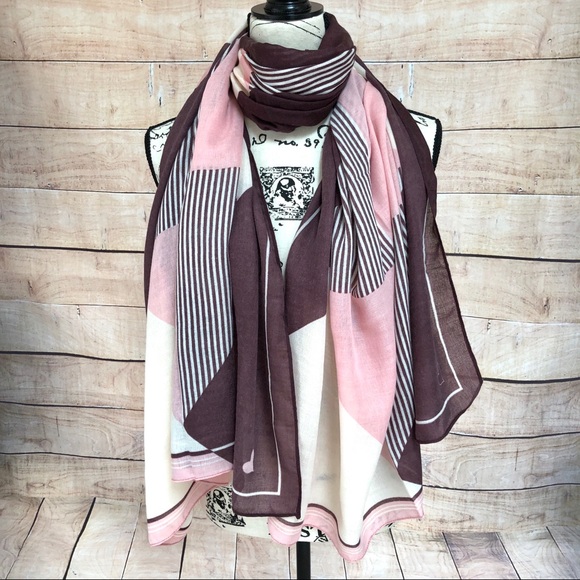 Accessories - ❗️LOWEST PRICE Luxury Dark Burgundy Cream & Pink Color Viscose Scarf